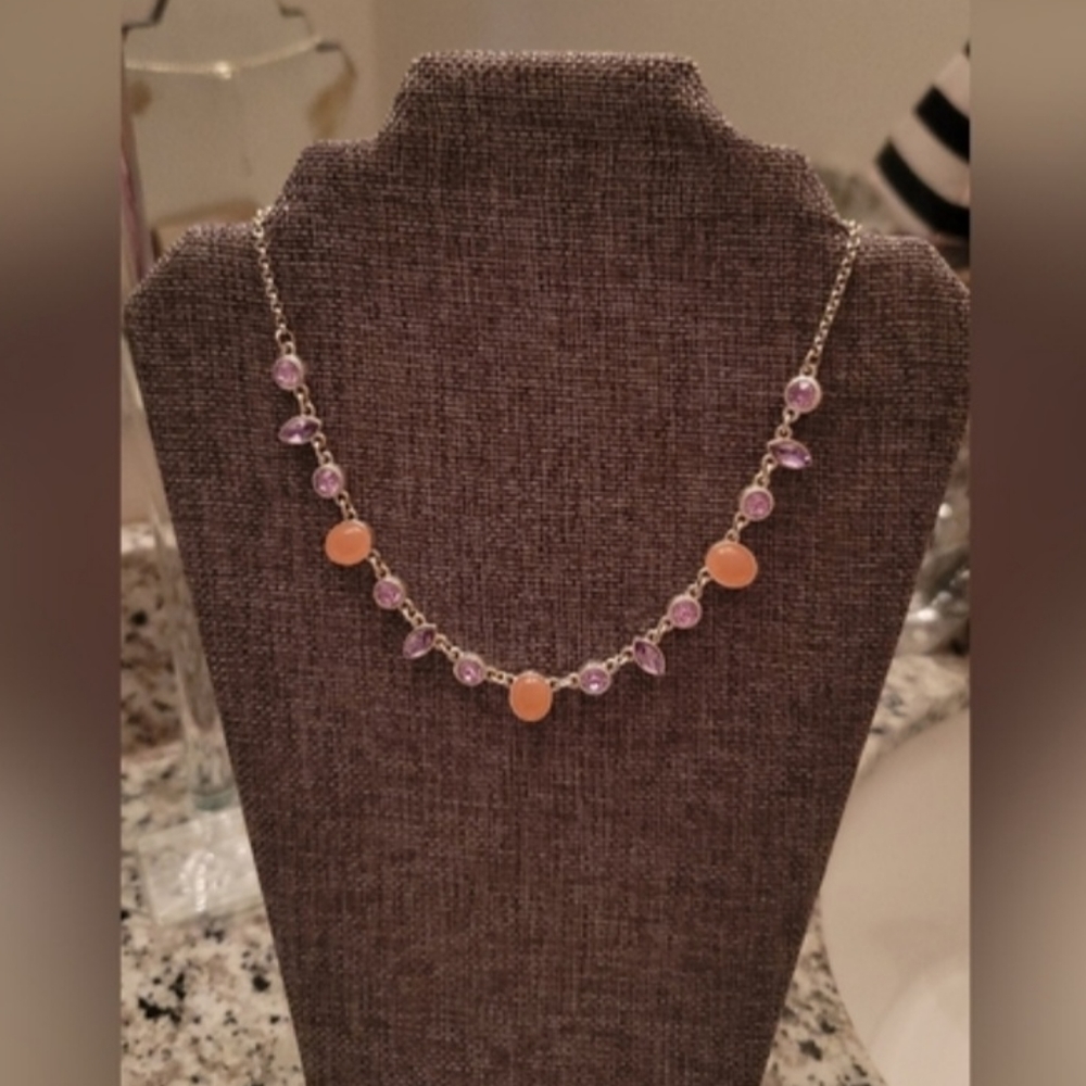 Silver Bezel Stone Set Necklace